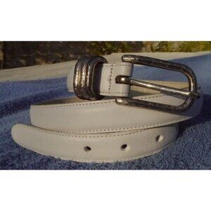 Brighton White Belt Sz Large Leather 1995 Womens USA Spring 7/8" W Silver Tone